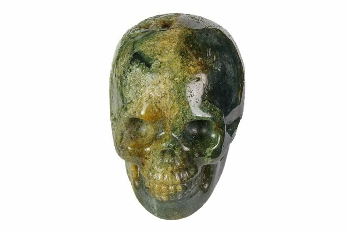 Realistic, Polished Moss Agate Skull #116550